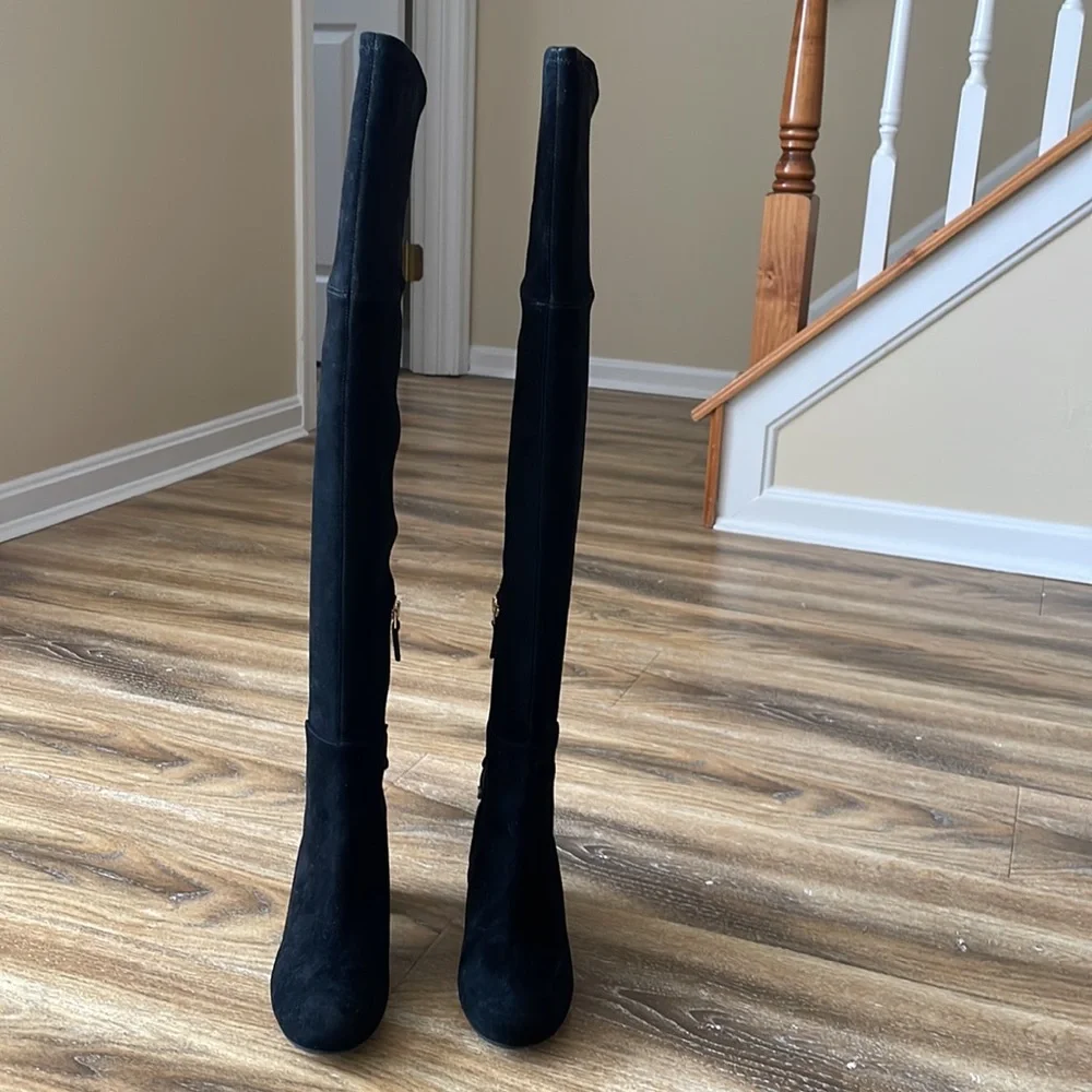 Tory Burch Laila Over the Knee Black Suede Boots - Picture 2 of 15